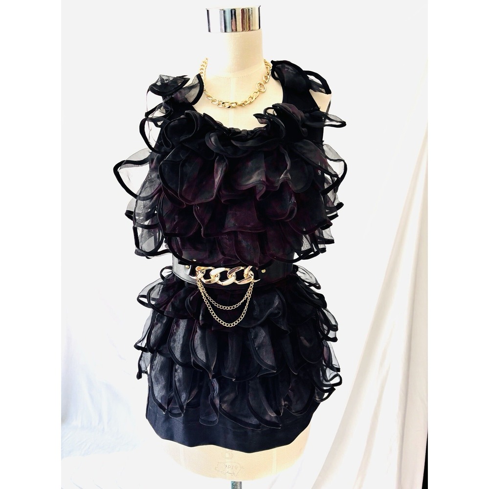 Black cascading ruffle party top M